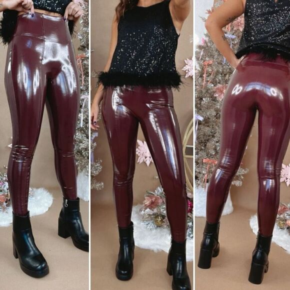SPANX Faux Patent Leather Leggings in Ruby Size SP - Picture 6 of 12